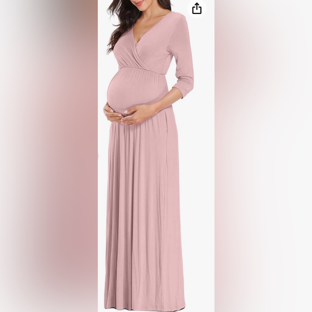 Pink maternity maxi dress